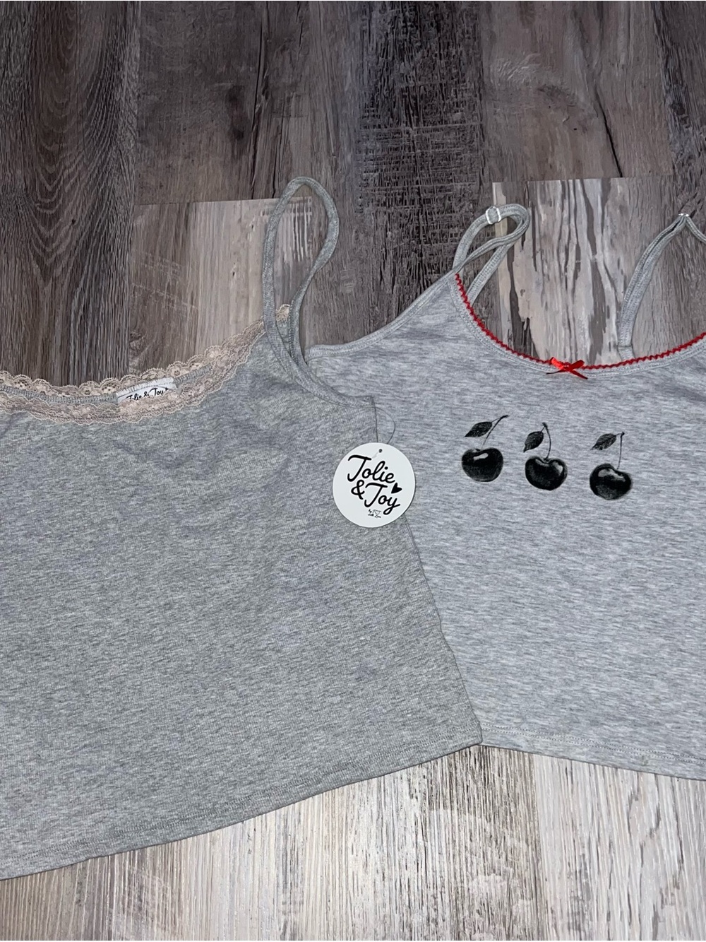 Women's Grey Cherry-Print & Lace Cami Tops (2-Pack)